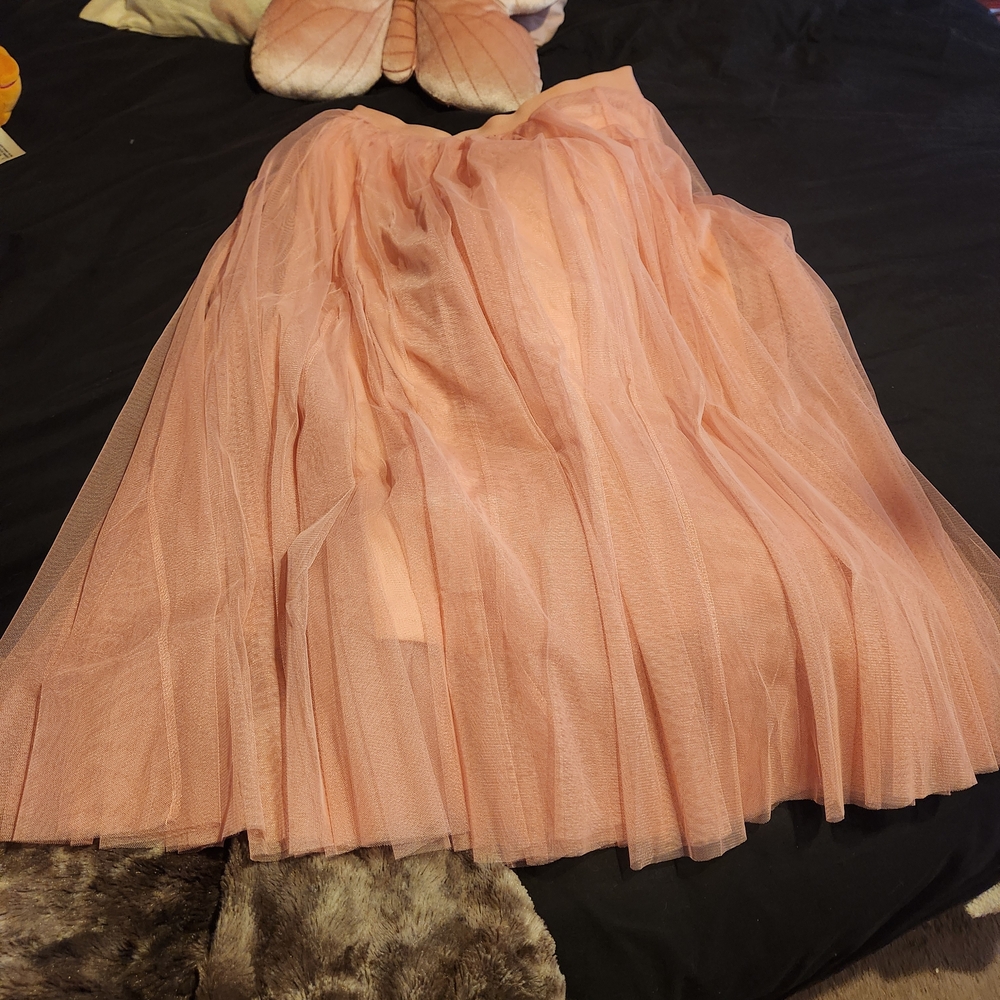ODDY Pink Midi A-Line Skirt with Pleated Tiered Design